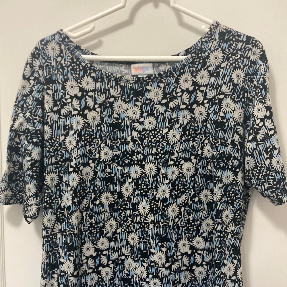 Lularoe Julia Formfit Midi Dress Blue/White Floral